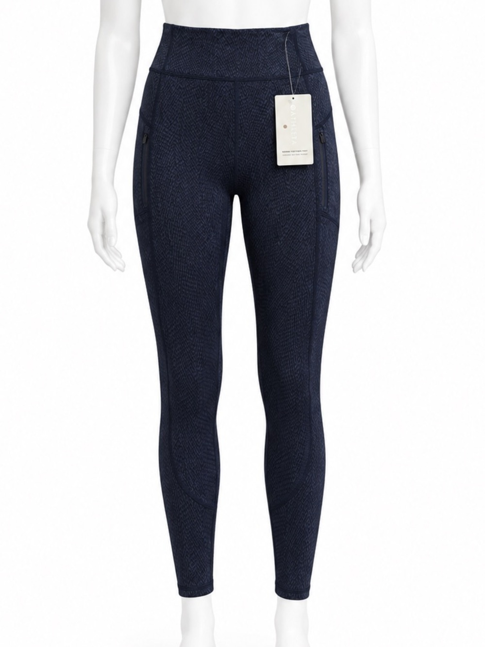 Athleta Rainier Textured Tight Leggings Navy XS Zip Pockets